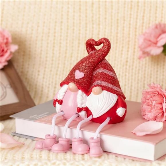 Valentine Gnome Figurines, Valentines Day Décor Gnomes Gift, with Dangling Legs - Picture 2 of 7